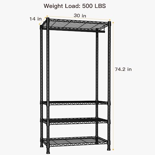 Ulif H2 Heavy Duty Freestanding Clothes Rack Black, 4-Tier Garment & Closet Organizer