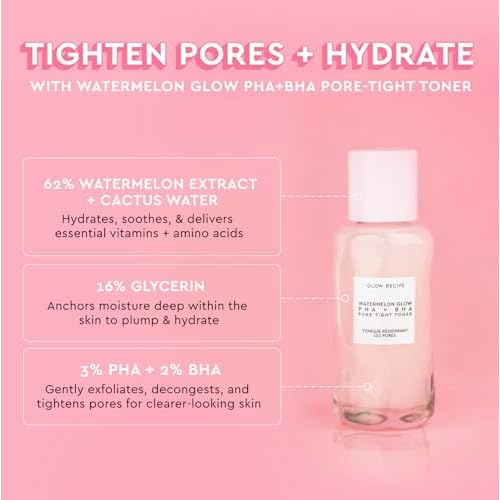 Glow Recipe Glow & Go Duo - Watermelon Glow PHA & BHA Pore Tight Facial Toner to Exfoliate & Soothe Skin (40 ml) + SPF Dew Balm Sunscreen Stick (0.58 oz) - Protect Skin from UVA Rays & Dark Spots