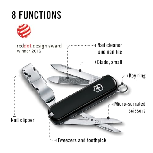 Victorinox Nail Clip 580, 8 Functions, Swiss Made Multi-Tool with Nail File, Nail Cleaner and Small Blade - Black