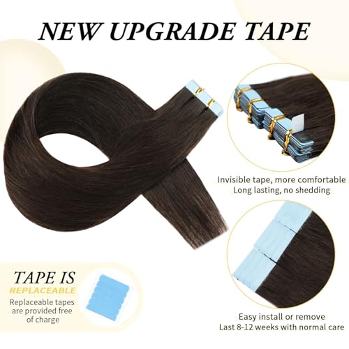 Dark Brown Tape-In Hair Extensions 22 Inch 20 Pieces Remy Human Hair - ZIYU