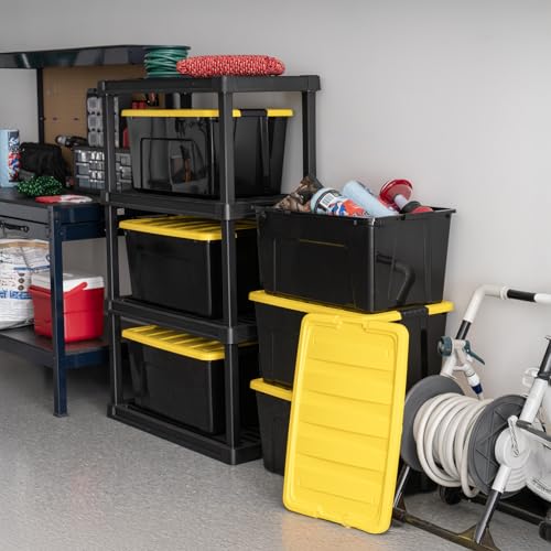 72 Quart Stackable Storage Bins with Lids - Black and Yellow, 6 Pack