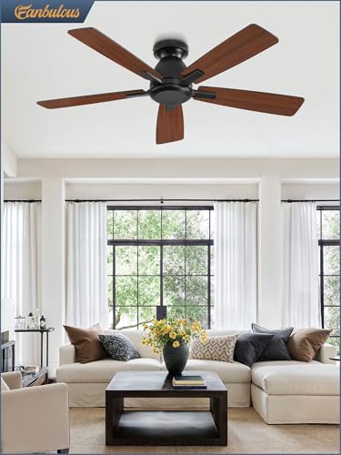 Fanbulous 46 Inch Black Flush Mount Ceiling Fan with Remote Control