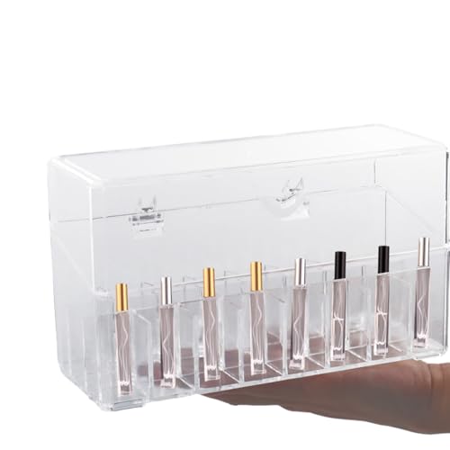 Klmnop Rollerball Perfume Organizer, 24 Grids Clear Acrylic Perfume Organizer Holder with Lid, Container Storage for Mini Perfume, Perfume Sample and Lipstick(Clear)