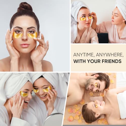 100 Pairs Gold Under Eye Patches for Dark Circles & Wrinkles - 24K Gold Eye Mask, Bukamkom, Pack of 100
