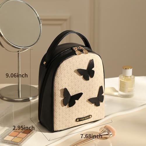 RIGHT AWAY Travel Makeup Bag,Large Cosmetic Bag Organizer with Zipper for Women,Waterproof PU Leather Toiletry Pouch Portable Make Up Bag with Compartments and Handle£¨Black£©