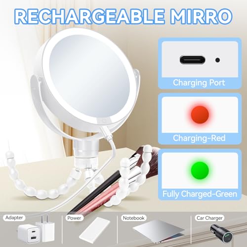 KOOKIN White 1X/10X Magnifying LED Travel Makeup Mirror with Light & Detachable Tripod