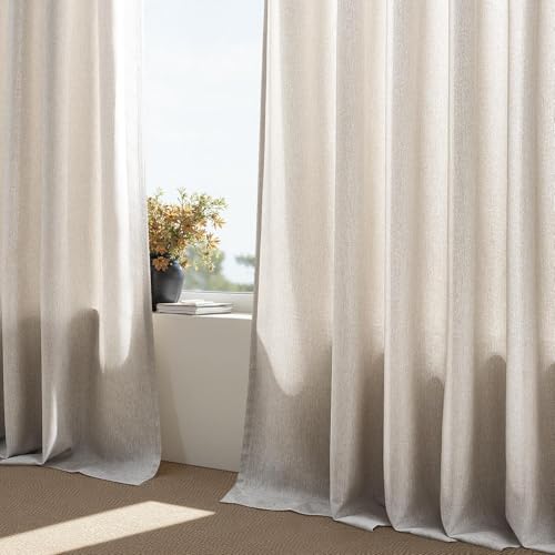 Drapenova 72W x 96L Oatmeal Linen Pleated Semi Sheer Curtains - 2 Panels