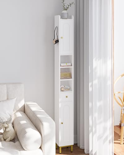 White Tall Bathroom Storage Cabinet with Shelves and Drawer - 7.9 x 7.9 x 70.9 Inches