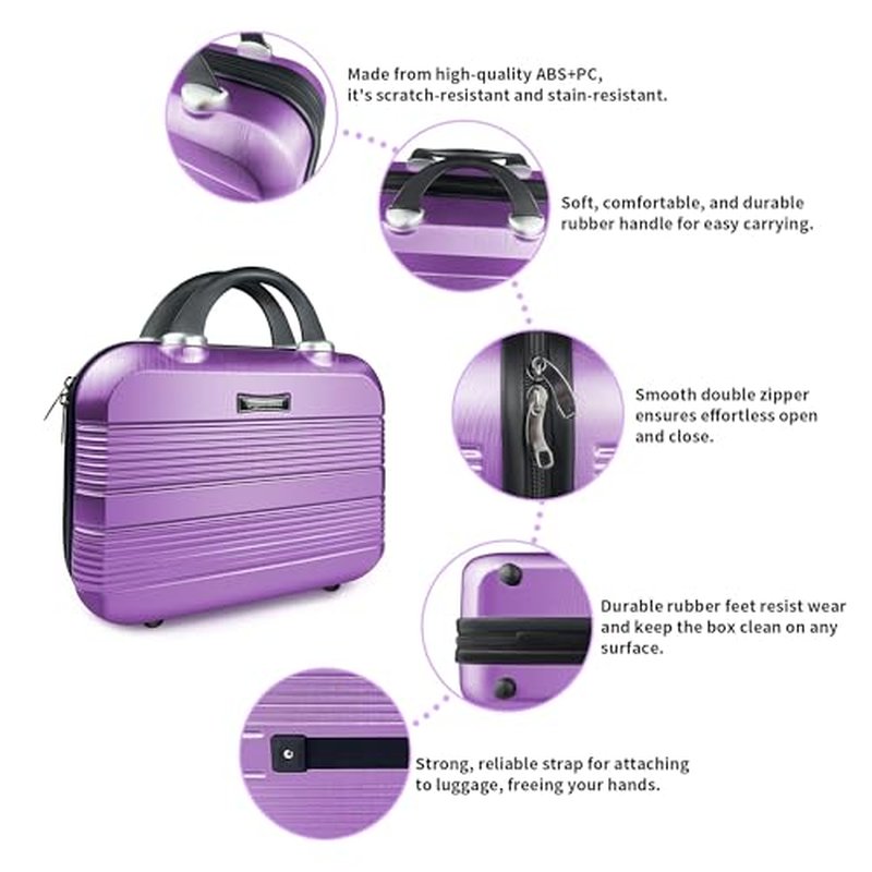 14" Portable Hard Shell Makeup Travel Case - Stylish PC+ABS Cosmetic Organizer for Women - Scratch-Resistant, Elastic Strap, Mini Suitcase - Perfect for Romantic Gifts£¨Futuristic Purple£©