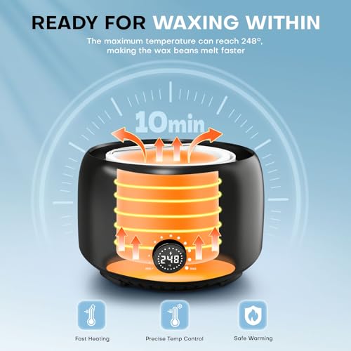 Waxing Kit for Women and Men, Digital Wax Warmer with 14OZ 5 Bags Hard Wax Beads, at Home Wax kit for Full Body, Face, Eyebrows, Bikini, Legs, Brazilian & Sensitive Skin