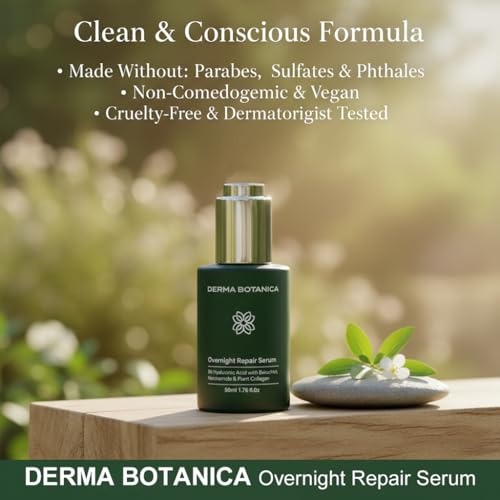 Overnight Repair Serum,Derma Botanica Overnight Serum,with Multi-Molecular Hyaluronic Acid - smooth, and refresh the look of skin for a more youthful appearance. 1.76fl.oz(1pc)