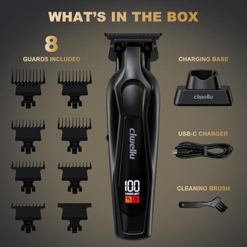 Hair Trimmer for Men, Professional Barber Liner & Beard Trimmer with Zero-Gap T-Blade Clippers,USB-C Fast Charge with 7 Guards for Hair/Body