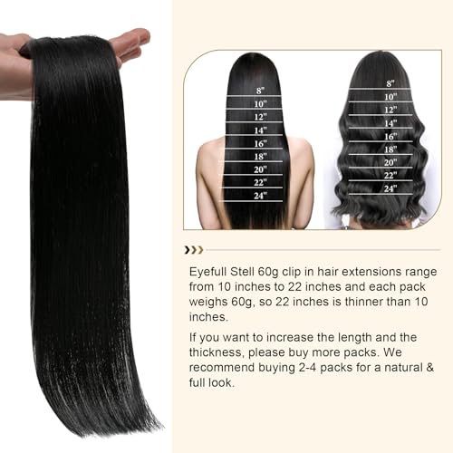 Clip in Remy Human Hair Extensions 20 Inch Straight Natural Black 1B - 5 Pack