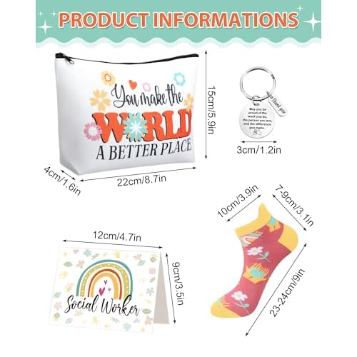 48 Pcs Novelty Social Worker Gifts Bulk Include Funny Cotton Ankle Socks Makeup Bag Keychain Greeting Card for Thank You Appreciation Birthday Graduation Gifts Supplies