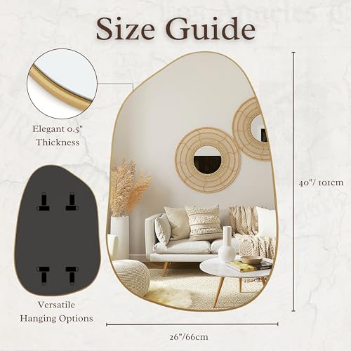 Perfnique 40x26 Inch Irregular Gold Wall Mirror for Bathroom & Living Room
