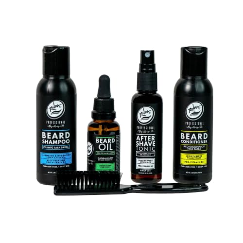 Men's Beard Wash Kit with Shampoo, Conditioner, Oil & Brush - Grooming Set