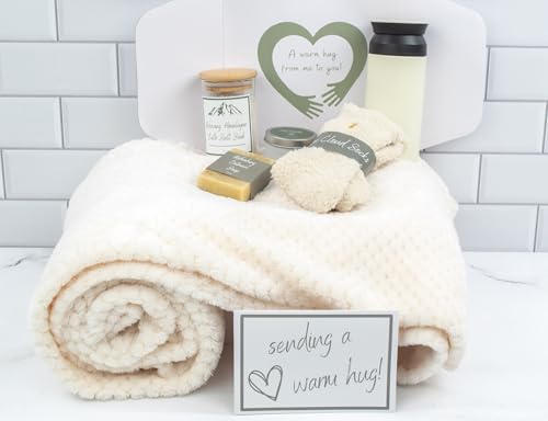 Self-Care Gift Box for Women - Cozy Blanket, Candle, Spa Essentials, Thoughtful Present