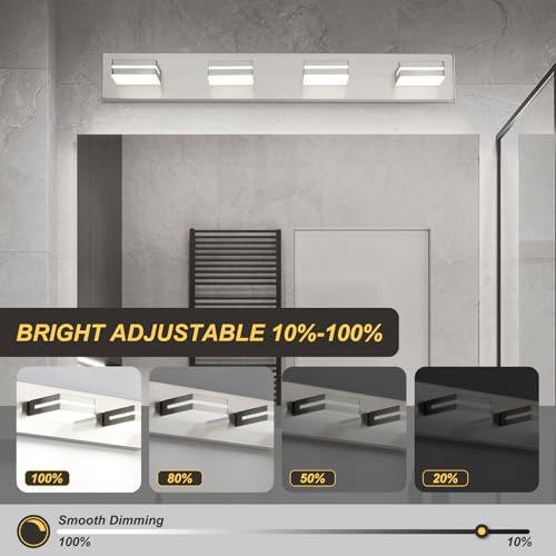 OKELI 30-Inch Brushed Nickel 4-Light Dimmable LED Vanity Light Over Mirror with Adjustable Heads