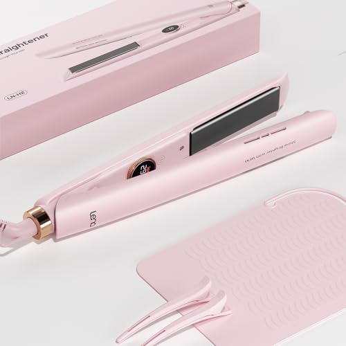 Pink 1-Inch Titanium Flat Iron Hair Straightener & Curling Wand 2-in-1