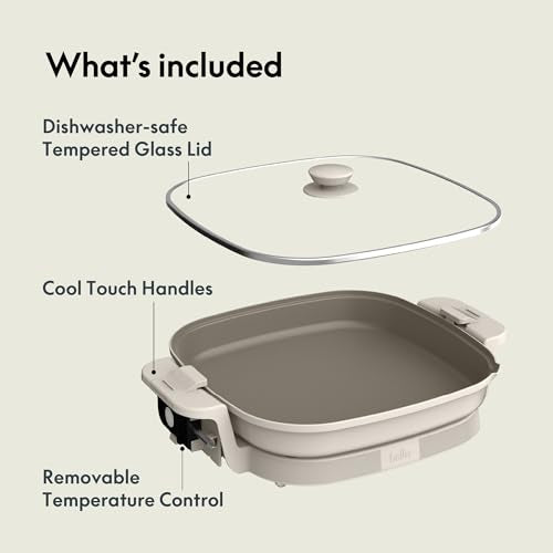 14x14 Inch Electric Skillet - Non-Toxic Ceramic Coating, Fits-Anywhere System