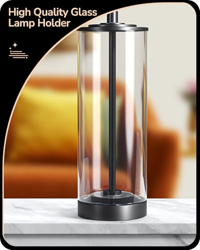 EDISHINE 23.6'' Glass Table Lamp Set of 2 - Black, DIY Refillable & Rotary Switch