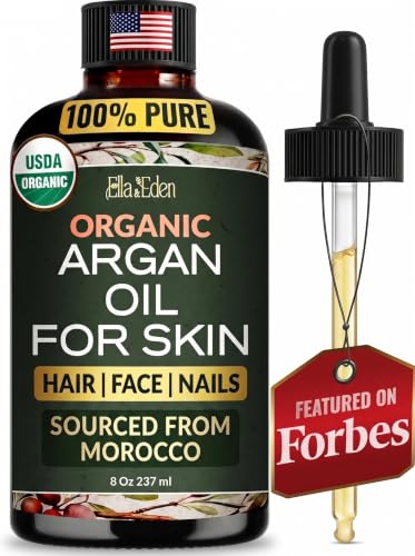Organic Argan Oil of Morocco - 8 Fl Oz Pure Cold-Pressed Nourishing Skin & Hair Oil - Ella & Eden