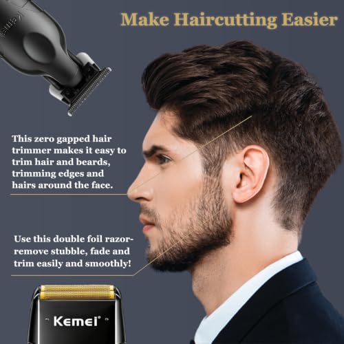 KEMEI Zero Gapped Cordless Hair Trimmer & Foil Shaver Kit for Men