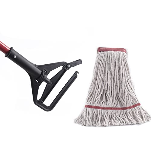 Commercial Mop Handle 60 Inch Heavy Duty Iron Replacement with Black Side-Gate Clamp
