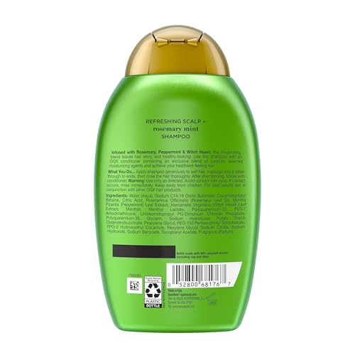 OGX Extra Strength Refreshing Scalp + Rosemary Mint Shampoo, Clarifying Shampoo for Oily Hair Visibly Helps Remove Oil & Residue to Clear Away Buildup, Sulfate-Free Surfactants, 13 fl. oz