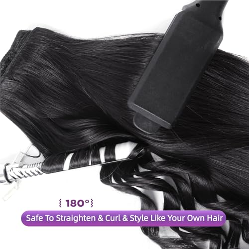 Clip in Hair Extensions Human Hair 20 Inch Natural Black 1B - Easy Styling & Long-Lasting