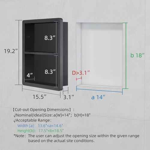 IDYLLOR Matte Black Recessed Shower Niche 14x18 Stainless Steel Bathroom Storage Cabinet