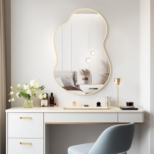 WallBeyond Gold Asymmetrical Wall Mirror - 24 x 36 Inches Modern Irregular Aluminum Frame