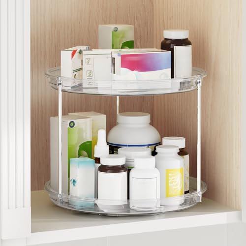 9-Inch 2 Pack Lazy Susan Organizer for Cabinets - Space Saving, Sturdy 2-Tier Turntable
