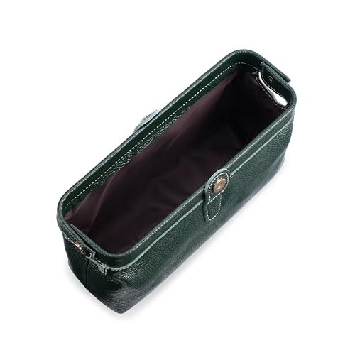 Dark Green Travel Leather Makeup Bag Waterproof Small Storage Bag