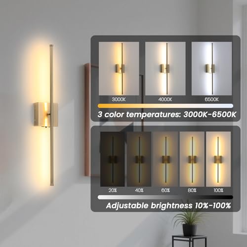 KELUOLY Brushed Bronze Battery Operated Wall Sconces Set of 2 - Rechargeable, Dimmable, 350° Rotatable, Remote Control, 3 Color Temps