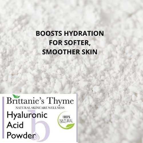 Brittanie's Thyme Pure Hyaluronic Acid Serum Powder, 100 Grams | High Molecular Weight, Cosmetic Grade, 100% Natural, Boosts Skin Hydration for Softer, Smoother Skin