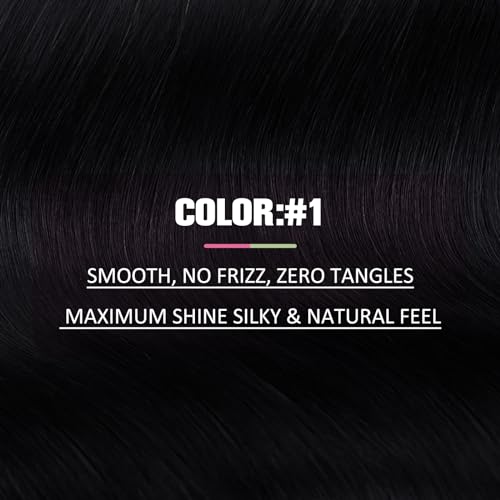 YoungSee 26 Inch Tape-In Human Hair Extensions Black Long Straight Pack of 1 - 20 Pieces
