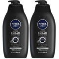NIVEA MEN Active Clean Body Wash with Natural Charcoal for Normal to Oily Skin,3-in-1 Charcoal Body Wash,Face and Hair,Draws Out Dirt and Impurities,30 Fl Oz Bottle,(Pack of 2)