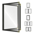 3 Pages / 6 Views Menu Covers - 8.5x11 Black Vinyl with Gold Corners - Side-Loading Cafe Covers - Variation of THIS listing