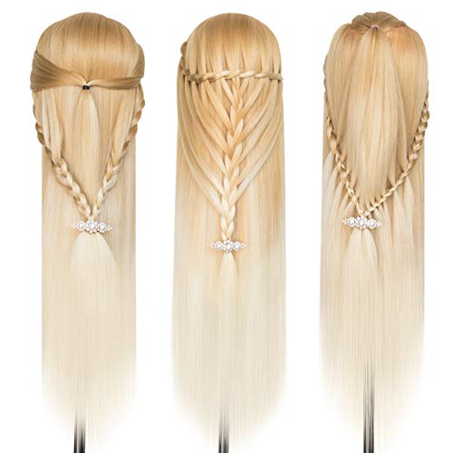 Golden Mannequin Head for Hair Styling Training 28 Inch Synthetic Hair with DIY Braiding Set