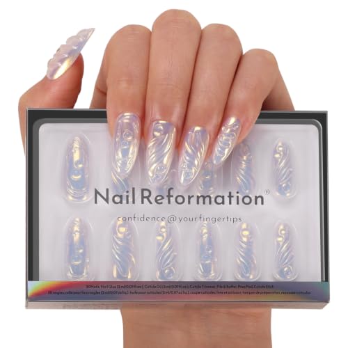 Pearl Tide Medium Almond Press-On Nails Set - 15 Sizes, Reusable & Durable
