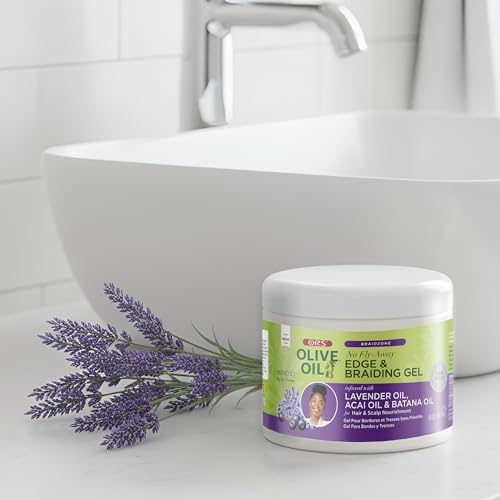 ORS Olive Oil Braidzone Edge & Braiding Gel with Lavender, Acai & Biotin for Hair & Scalp 8 oz (Pack of 3)