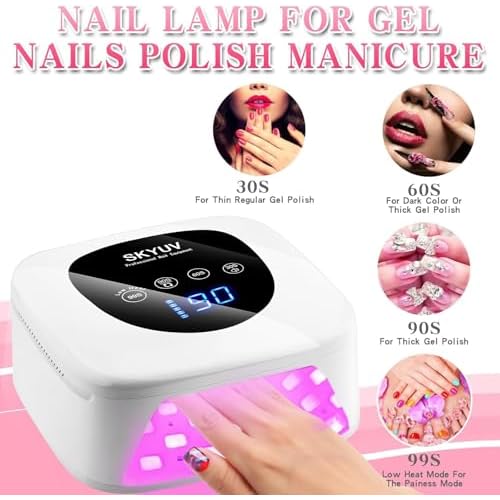 Rechargeable UV LED Nail Lamp, SKYUV Cordless Nail Dryer for Gel Polish, UV Nail Lamp with 4 Timers Setting and LED Touch Screen, Professional Curing Lamp Light with 30 Beads for Salon and Home
