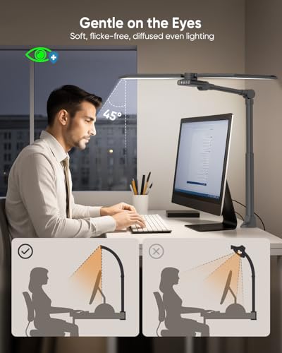 Tuedp 36W Dual-Head LED Desk Lamp with Clamp - Black, Remote Control