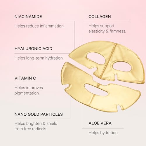 MZ SKIN Hydra-Lift Gold Face Mask - Niacinamide-Enhanced Hydrogel Treatment for Brightening Radiance, Restoring & Firmness, With Gold Nano Particles, Hyaluronic Acid, Vitamin C & Collagen