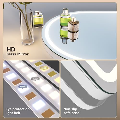 MINISO Vanity Mirror with Lights-12" x 14" Arched Makeup Mirror with 3 Color Lights, Adjustable Brightness,10X Magnification