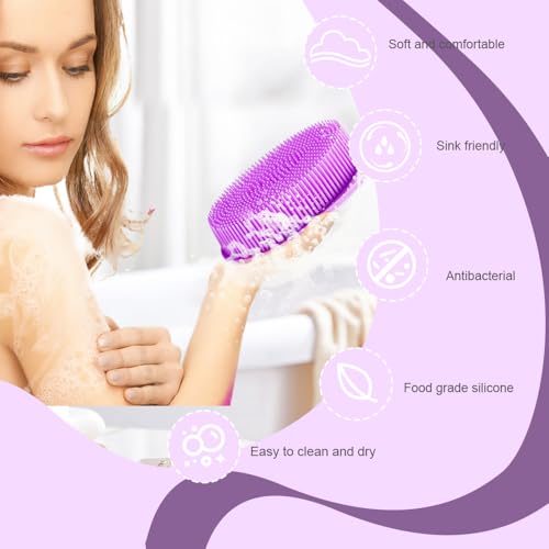 6-Pack Silicone Body Scrubber Loofah Set for Sensitive Skin - Black Pink Blue Green Purple Grey