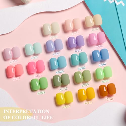 GAOY 23-Piece Gel Nail Polish Kit Pastel Macaron Colors with Top & Base Coats