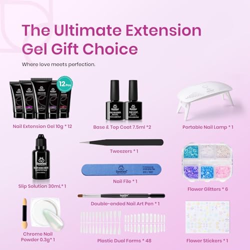 Beetles Gel Polish Poly Extension Nail Kit - Bubblegum Garden, 23Pcs Spring Nail Art Set