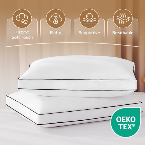 Queen Down Pillows 2 Pack - Luxury Hotel-Style Goose Feather Bedding